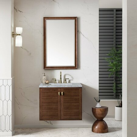 James Martin Vanities Amberly 30in Single Vanity, Mid-Century Walnut w/ 3 CM Carrara Marble Top 670-V30-WLT-3CAR